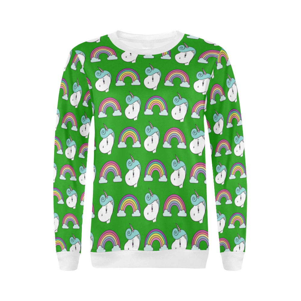 Unicorn Green All Over Print Crewneck Sweatshirt for Women (Model H18)