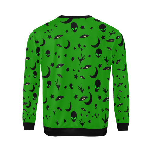 Alien Flying Saucers Stars Pattern on Green All Over Print Crewneck Sweatshirt for Men (Model H18)