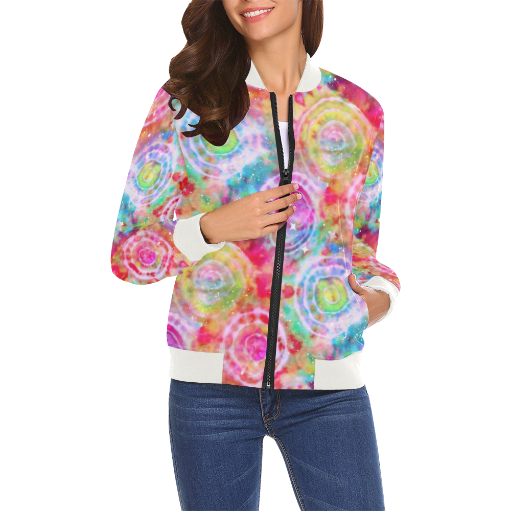 Rainbow Tie Dye Cosmos All Over Print Bomber Jacket for Women (Model H19)