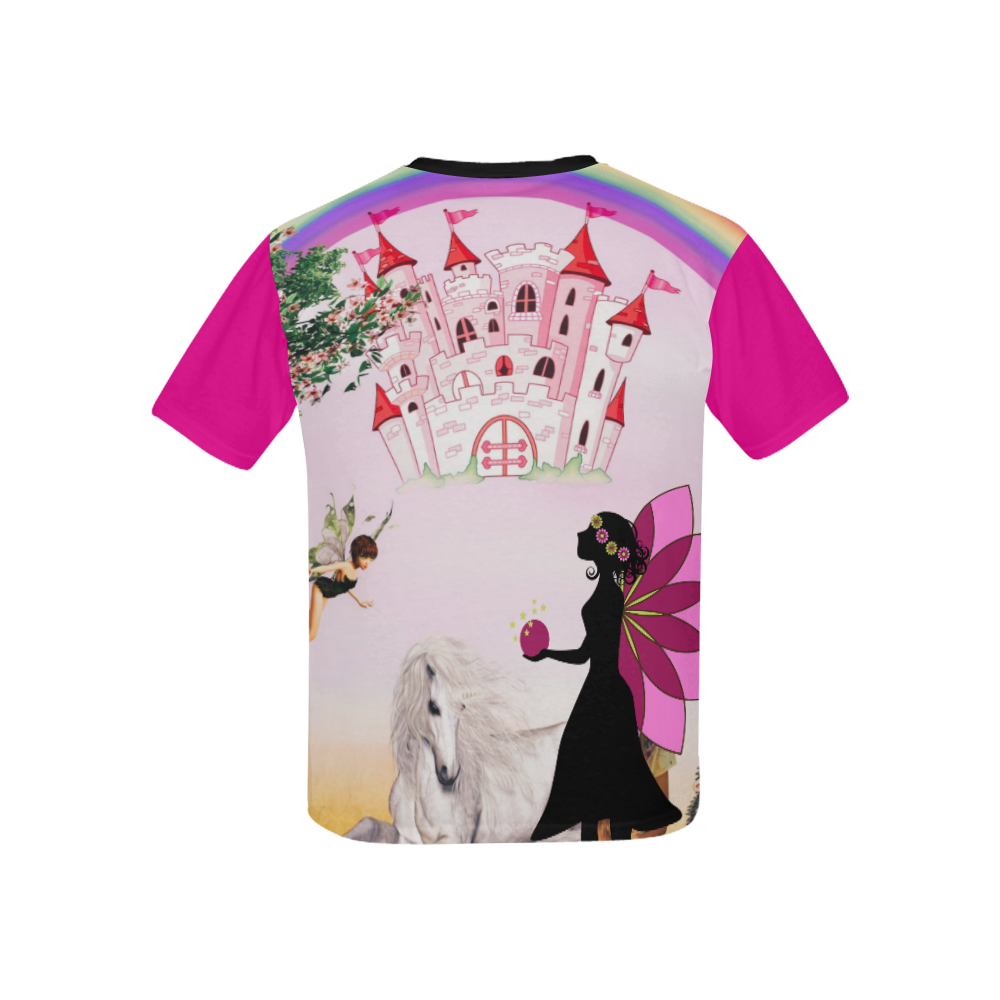 Pink Castle in the Sky Kids' All Over Print T-Shirt with Solid Color Neck (Model T40)