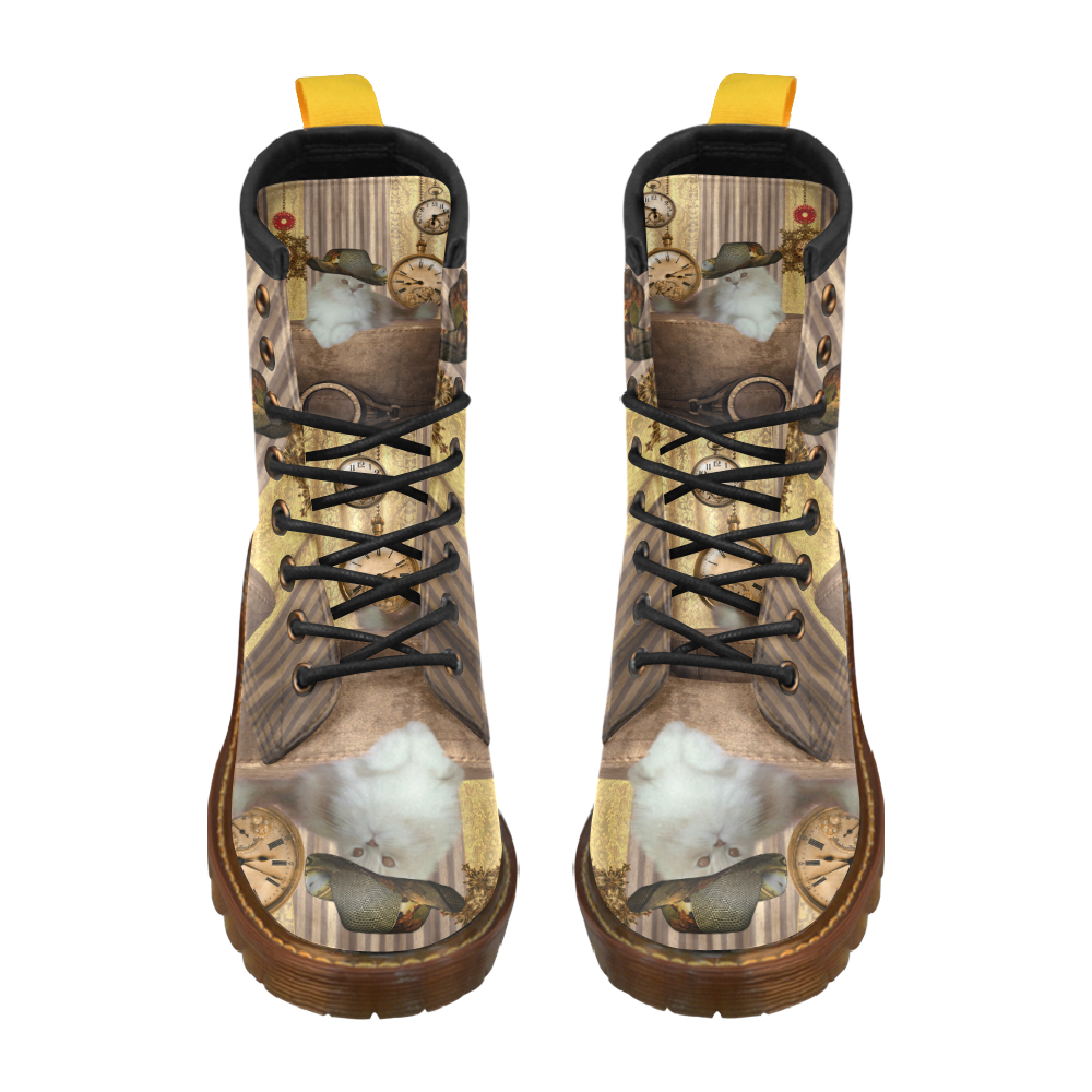 Funny steampunk cat High Grade PU Leather Martin Boots For Women Model 402H