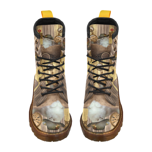 Funny steampunk cat High Grade PU Leather Martin Boots For Women Model 402H