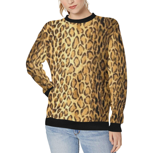 Leopard Print Sweatshirt Women's Rib Cuff Crew Neck Sweatshirt (Model H34)