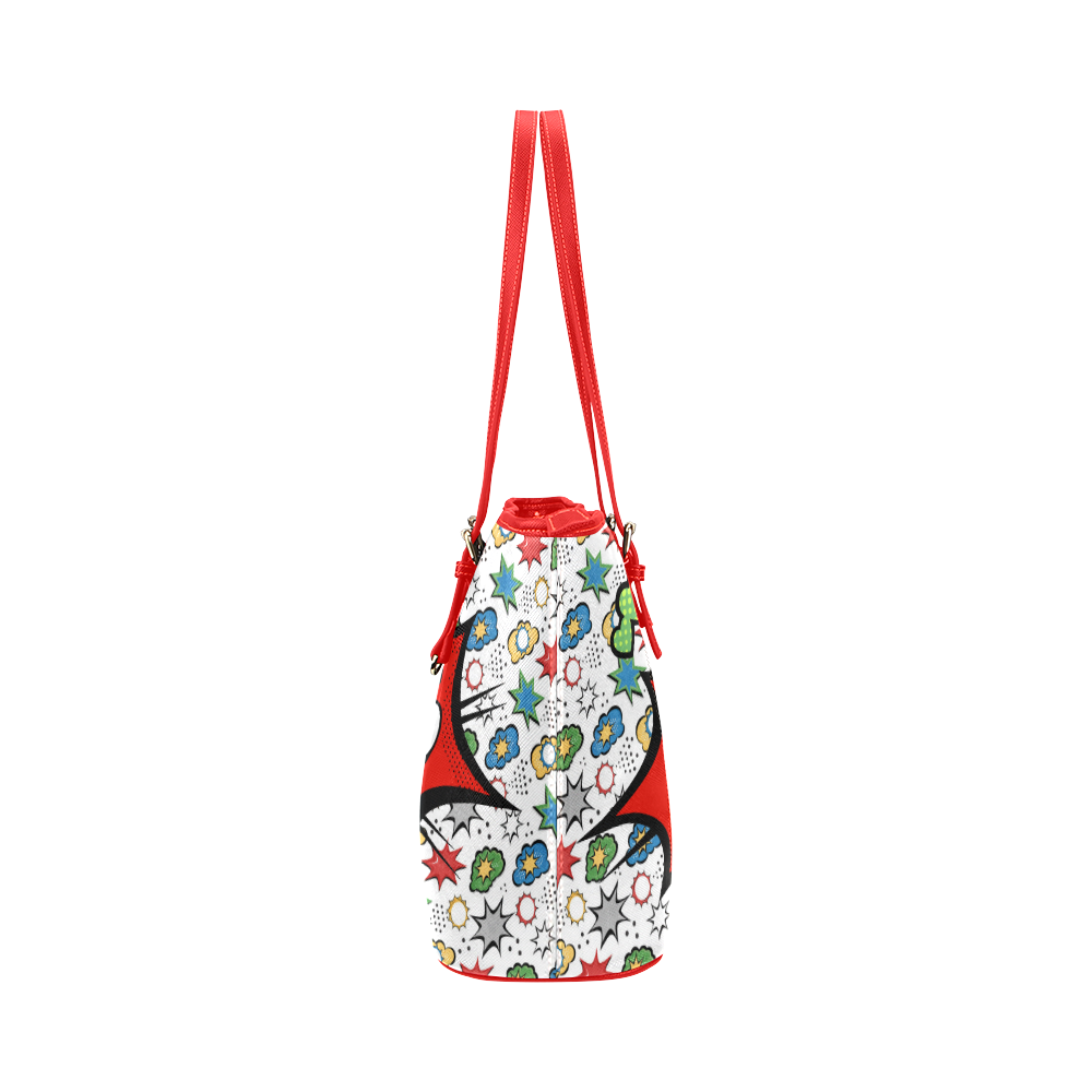 Fairlings Delight's Pop Art Collection- Comic Bubbles 53086 Kiss Red Leather Tote Bag Small Leather Tote Bag/Small (Model 1651)