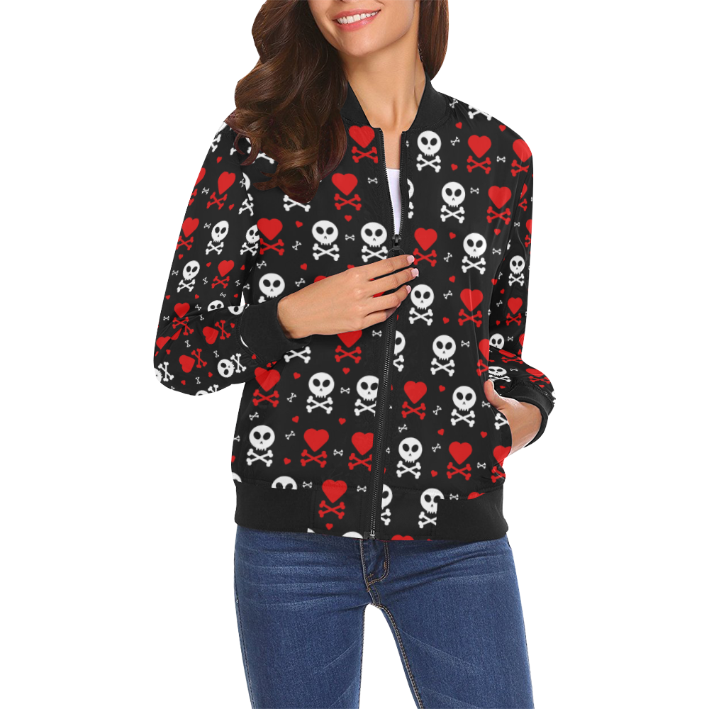 Skull and Crossbones All Over Print Bomber Jacket for Women (Model H19)