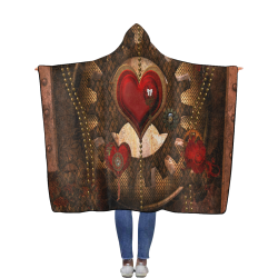 Steampunk, awesome herats with clocks and gears Flannel Hooded Blanket 56''x80''