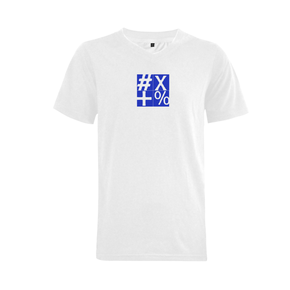 NUMBERS Collection Symbols White/Blue/White Men's V-Neck T-shirt (USA Size) (Model T10)