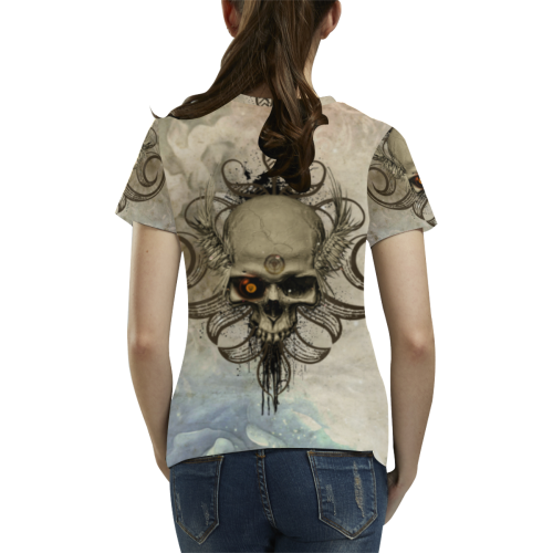 Creepy skull, vintage background All Over Print T-Shirt for Women (USA Size) (Model T40)