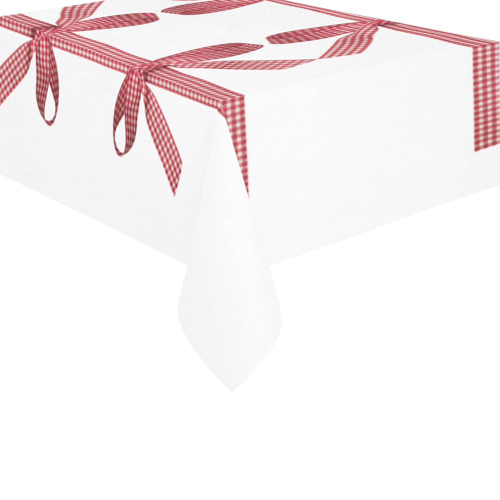 Red Gingham Christmas Bows Cotton Linen Tablecloth 60" x 90"