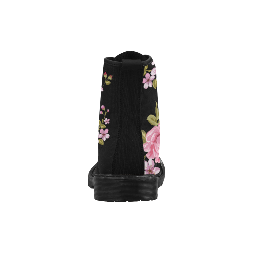 Pure Nature - Summer Of Pink Roses 1 Martin Boots for Women (Black) (Model 1203H)