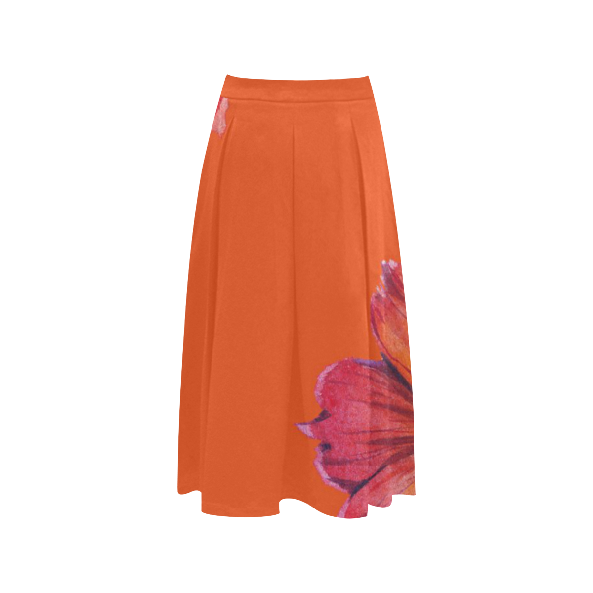 Watercolor Flowers Orange Pink Yellow Aoede Crepe Skirt (Model D16)