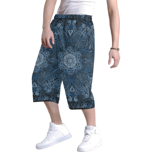 Blue Mandala Ornate Pattern 3D effect Men's All Over Print Baggy Shorts (Model L37)