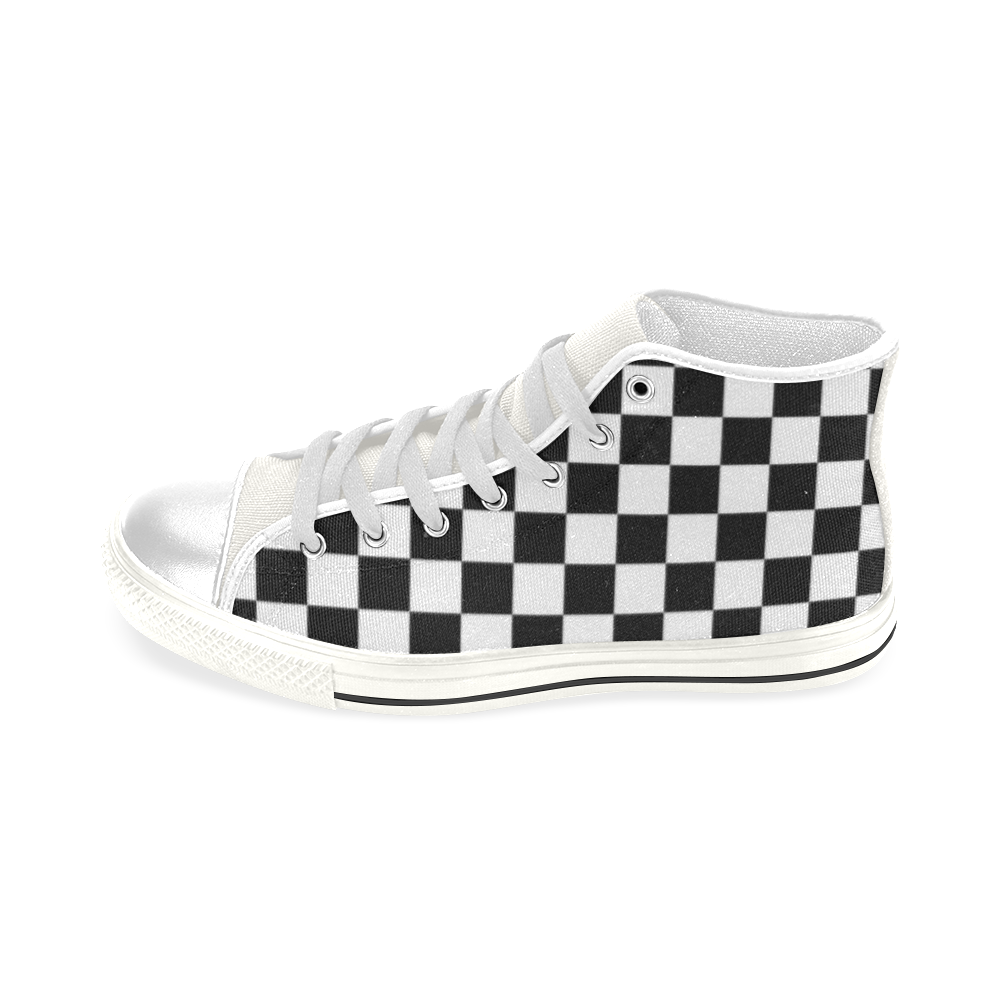 Checkered Men’s Classic High Top Canvas Shoes (Model 017)