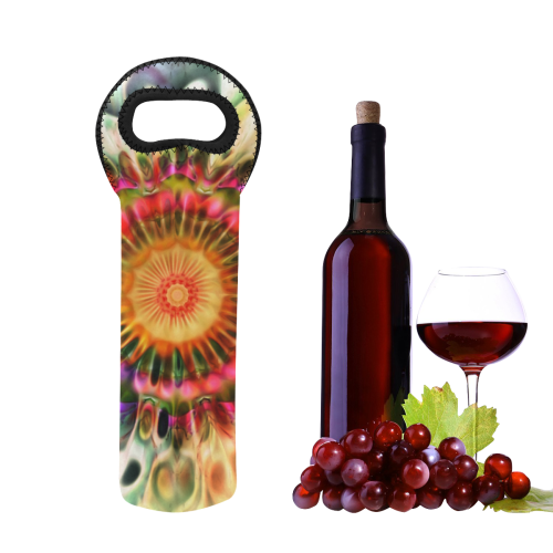 Magic Fractal Flower - Psychedelic Magenta Red Neoprene Wine Bag