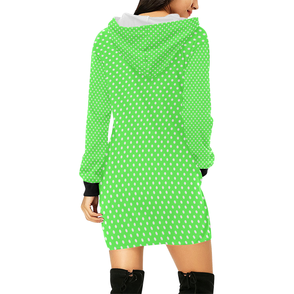 Eucalyptus green polka dots All Over Print Hoodie Mini Dress (Model H27)