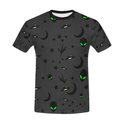 Alien Flying Saucers Stars Pattern on Charcoal All Over Print T-Shirt for Men/Large Size (USA Size) Model T40)