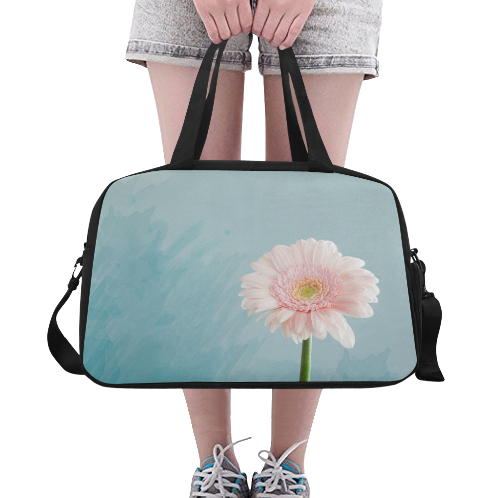 Gerbera Daisy - Pink Flower on Watercolor Blue Fitness Handbag (Model 1671)
