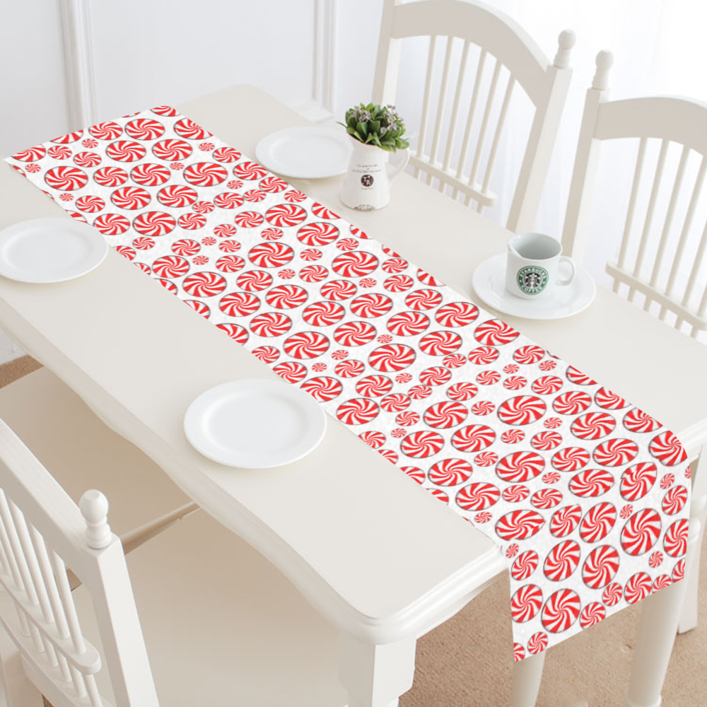 Christmas Peppermint Candy White Table Runner 14x72 inch