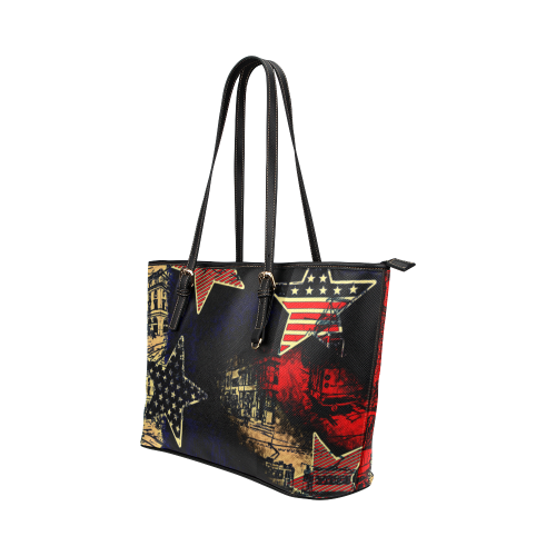 American Town with Stars Design By Me by Doris Clay-Kersey Leather Tote Bag/Small (Model 1651)