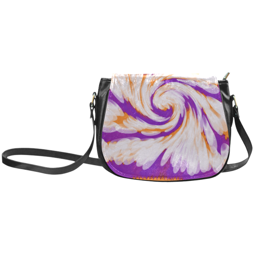 Purple Orange Tie Dye Swirl Abstract Classic Saddle Bag/Large (Model 1648)