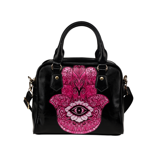 Pink Hamsa Symbol Leather Shoulder Handbag (Model 1634)
