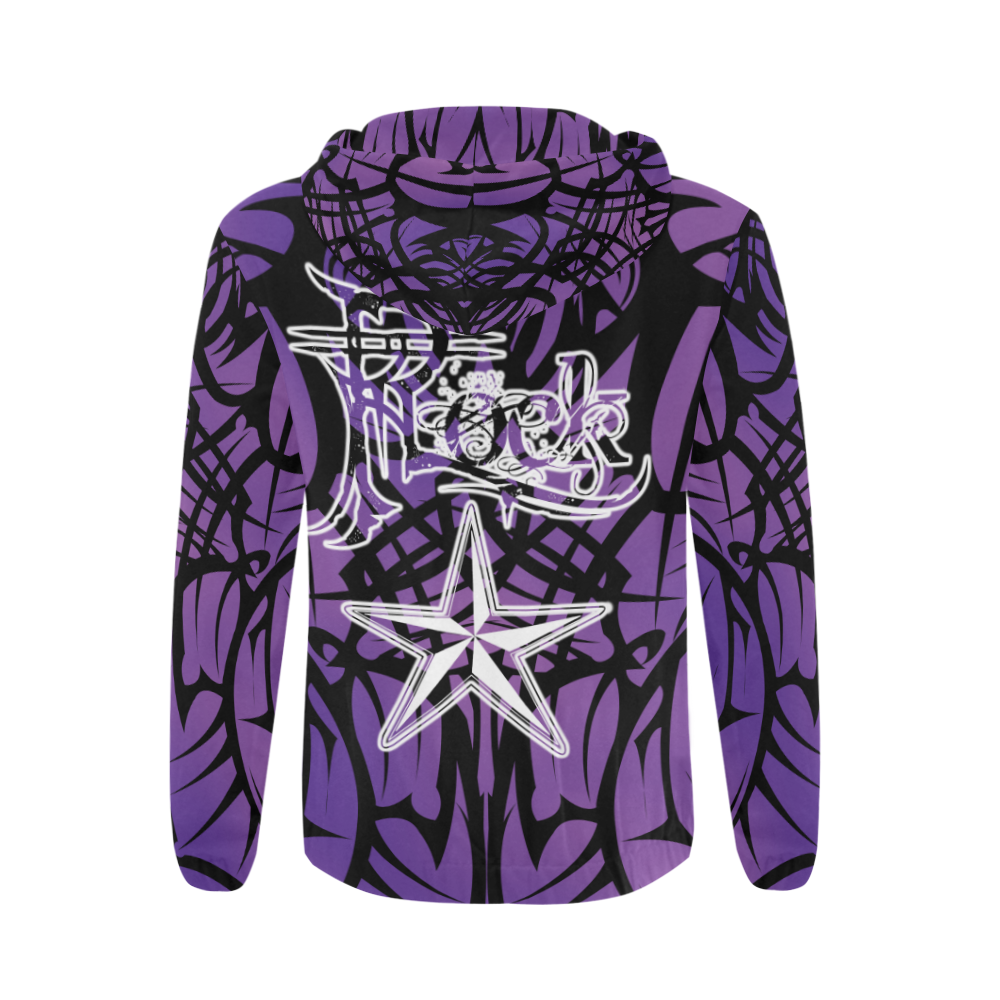 Purple Tribal Rock Star Hoodie All Over Print Full Zip Hoodie for Men (Model H14)
