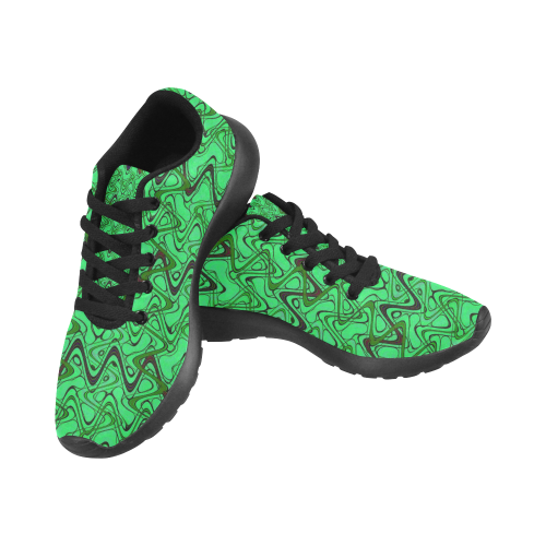 Green and Black Waves pattern design Men's Running Shoes/Large Size (Model 020)