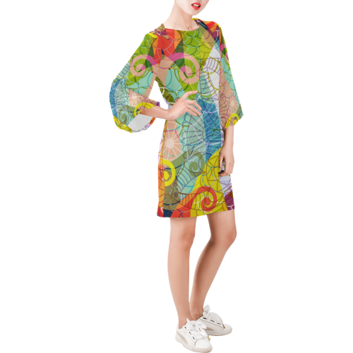 Colorful Translucent Pattern Bell Sleeve Dress (Model D52)