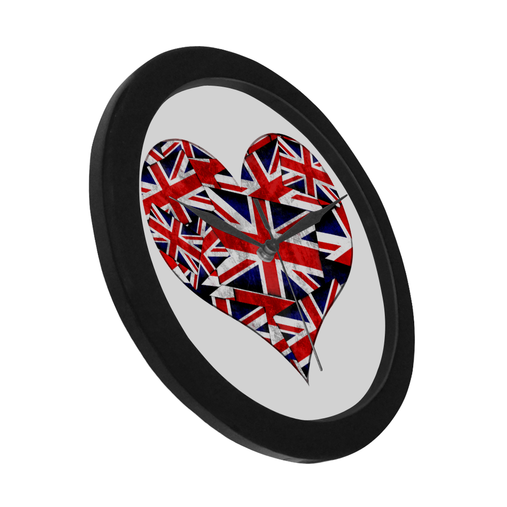 Union Jack British UK Flag Heart Circular Plastic Wall clock