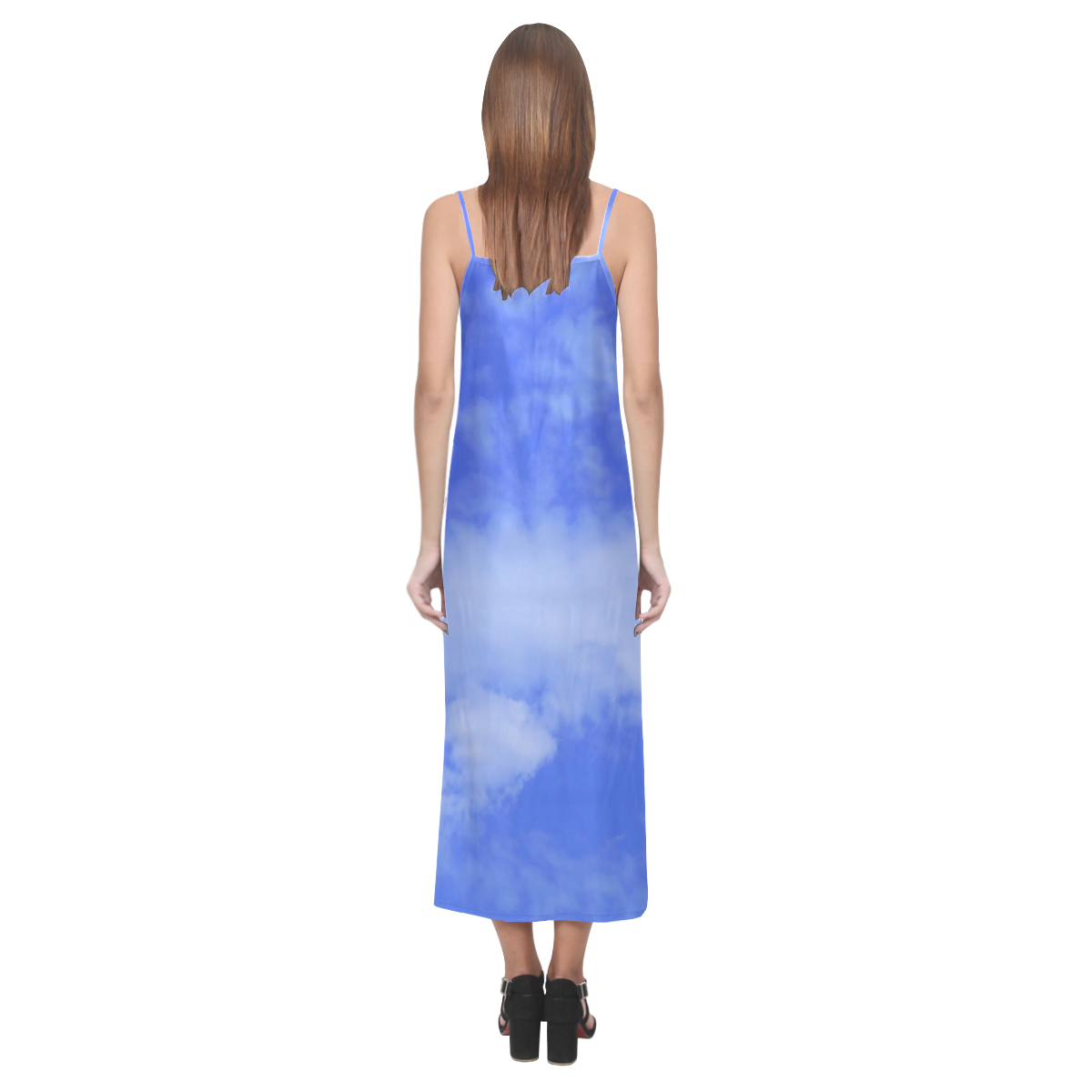 Blue Clouds V-Neck Open Fork Long Dress(Model D18)