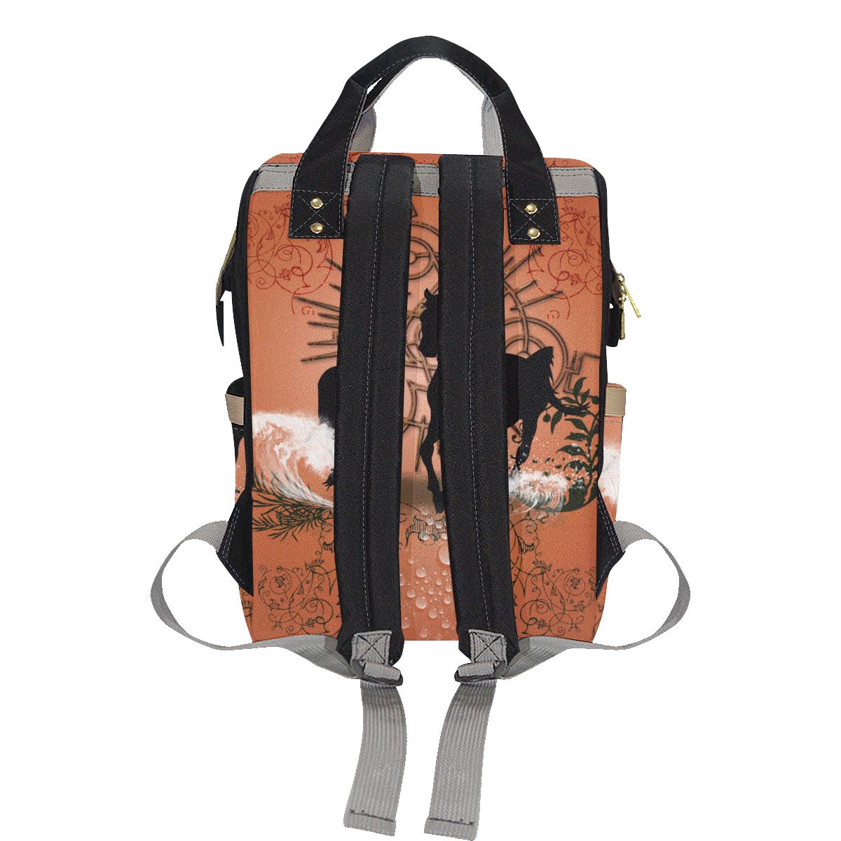 Black horses silhouette Multi-Function Diaper Backpack/Diaper Bag (Model 1688)