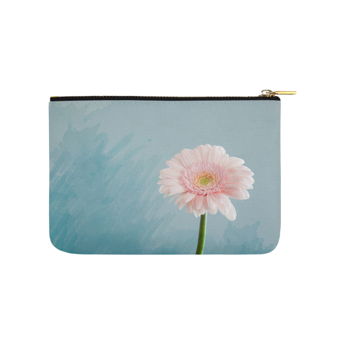 Gerbera Daisy - Pink Flower on Watercolor Blue Carry-All Pouch 9.5''x6''