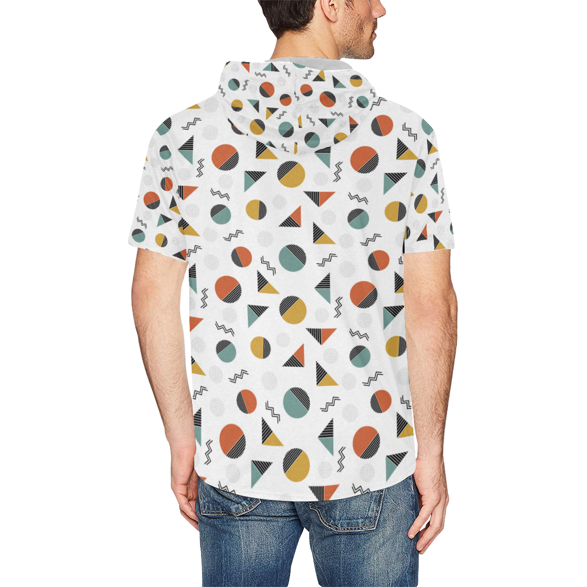 Geo Cutting Shapes All Over Print Short Sleeve Hoodie for Men (Model H32)