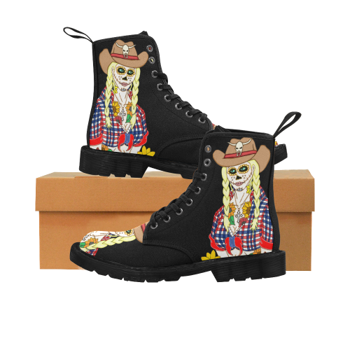 Cowgirl Sugar Skull Martin Boots for Women (Black) (Model 1203H)