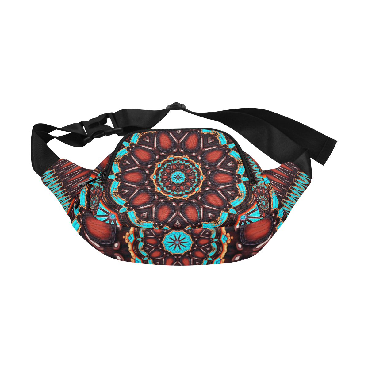 K172 Wood and Turquoise Abstract Fanny Pack/Small (Model 1677)