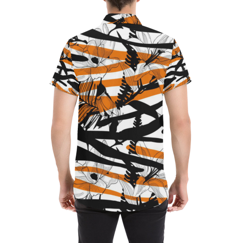 Floral Tiger Print Men's All Over Print Short Sleeve Shirt/Large Size (Model T53)