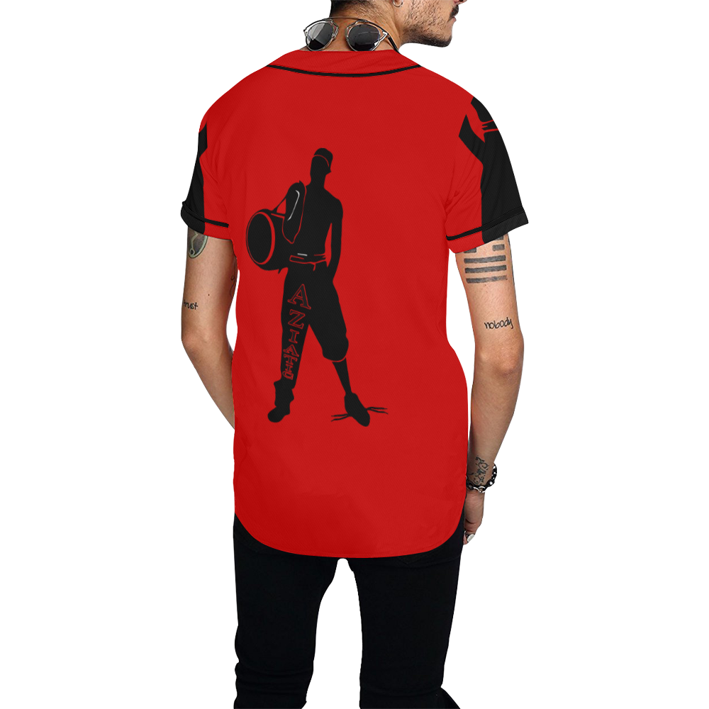 Aziatic Black & Red All Over Print Baseball Jersey for Men (Model T50)