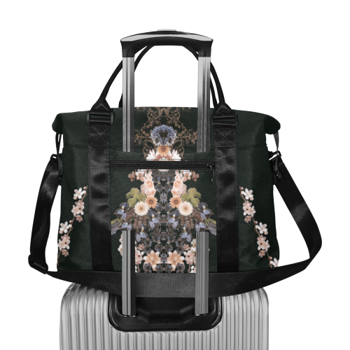 floral-black and peach Large Capacity Duffle Bag (Model 1715)