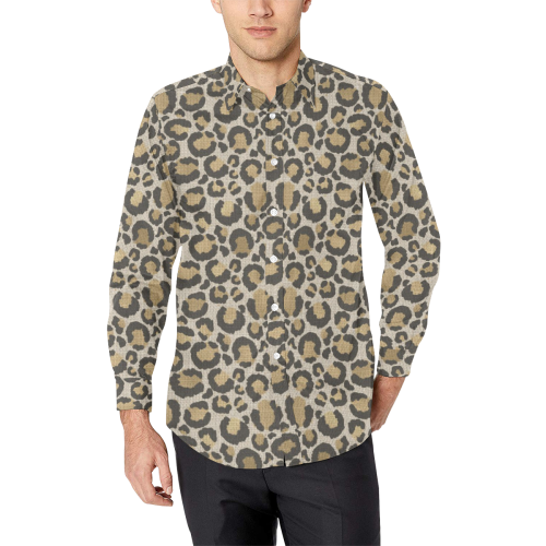 Linen Large Cheetah Animal Print Men's All Over Print Casual Dress Shirt (Model T61)