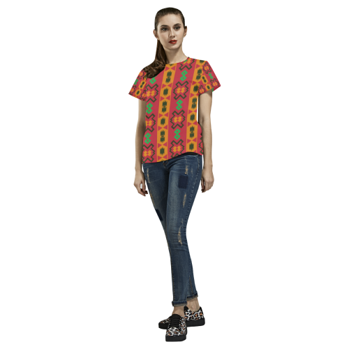 Tribal shapes in retro colors (2) All Over Print T-Shirt for Women (USA Size) (Model T40)