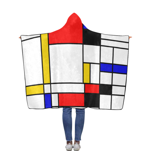 Bauhouse Composition Mondrian Style Flannel Hooded Blanket 50''x60''