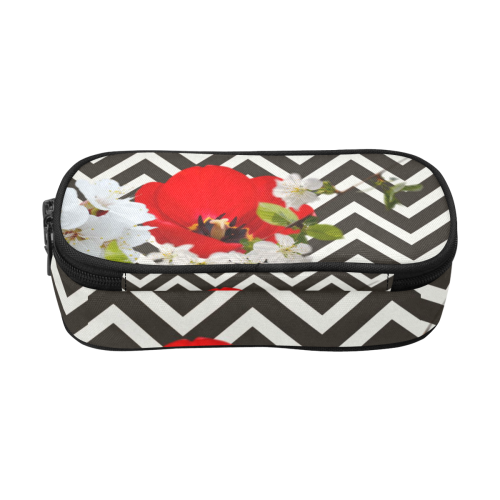 chevron Flower mix black and white Pencil Pouch/Large (Model 1680)