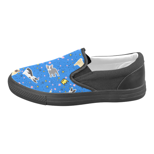 Short Nose Breeds on Blue Unusual Slip-on Shoes Women's Unusual Slip-on Canvas Shoes (Model 019)