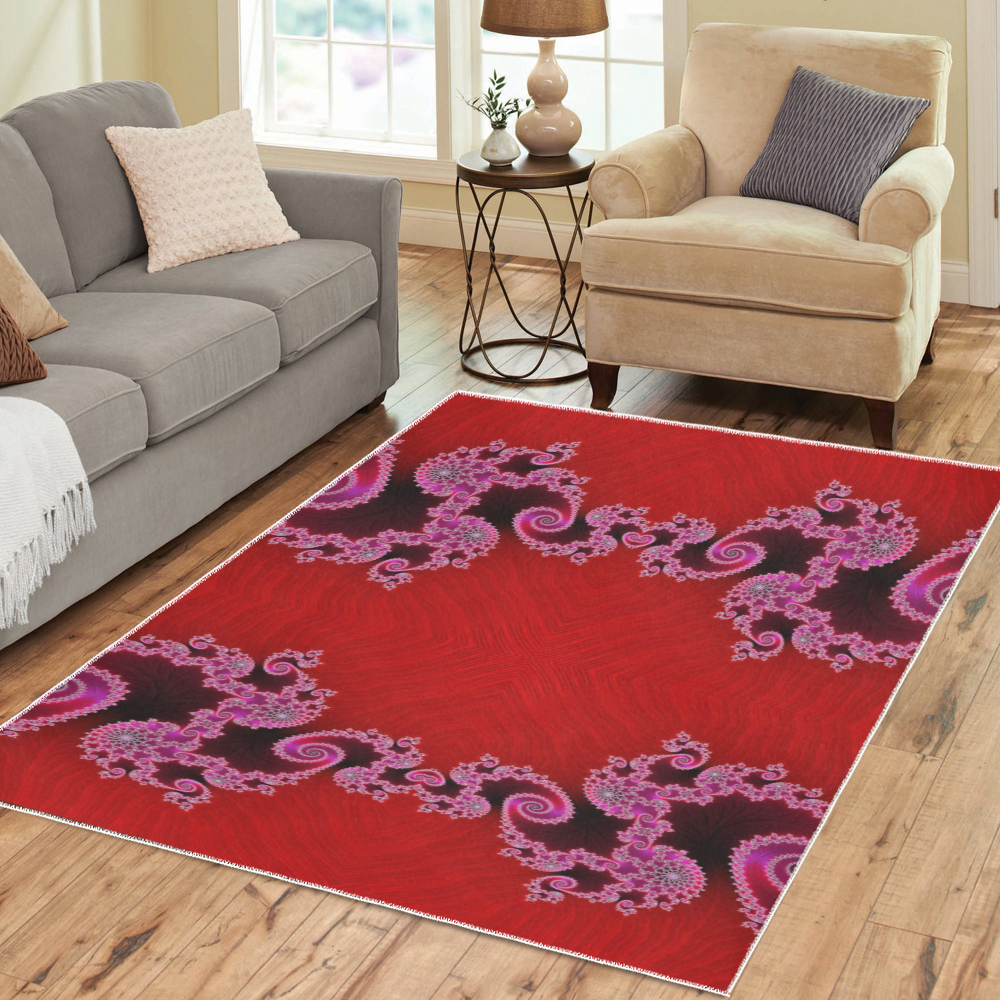 Red Pink Mauve Hearts and Lace Fractal Abstract 2 Area Rug7'x5'
