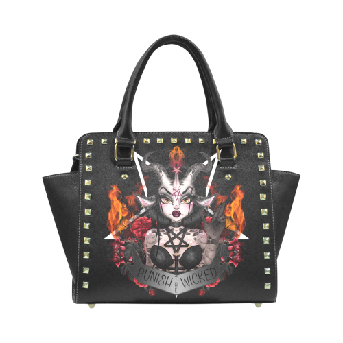 Baphomet Girl Rivet Shoulder Handbag (Model 1645)