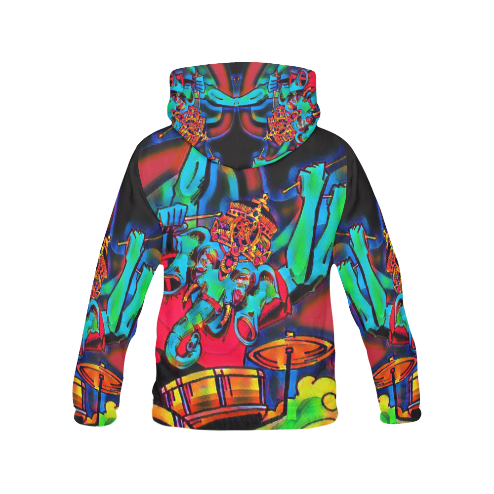 Rainbow Multicolored Ganesha Drummer Design Hoodie Spiritual Hindu All Over Print Hoodie for Men/Large Size (USA Size) (Model H13)