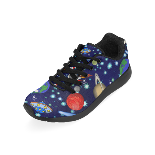 Galaxy Universe - Planets,Stars,Comets,Rockets (Black Laces) Kid's Running Shoes (Model 020)