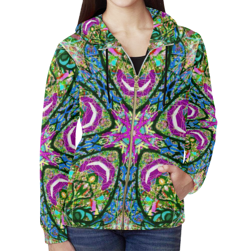 Thleudron Virtue All Over Print Full Zip Hoodie for Women (Model H14)