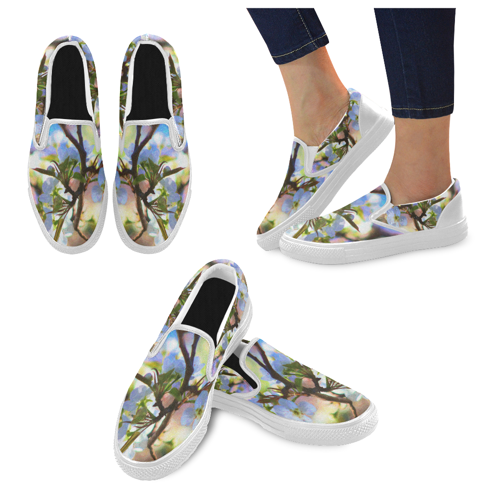 Pear Tree Blossoms Women's Slip-on Canvas Shoes (Model 019)