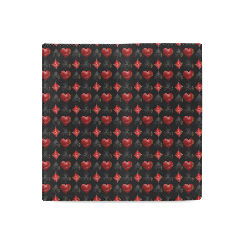 Black and Red Casino Poker Card Shapes on Black Women's Leather Wallet (Model 1611)